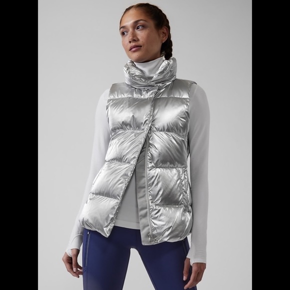 Athleta Jackets & Blazers - NWT ATHLETA Downtown Metallic Vest Puffer Full Zip Silver